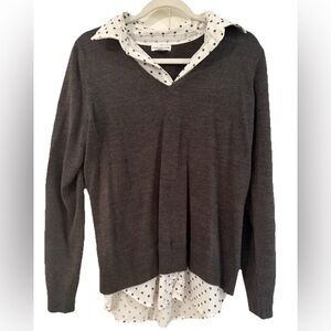 Croft & Barrow Gray Lightweight Sweater Polka Dot Blouse Layered Look Size Large